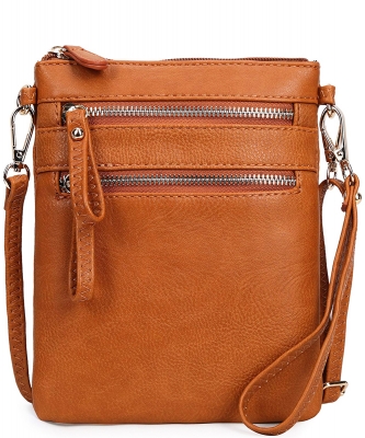 Women's Faux Leather Organizer Crossbody Bag WU002 TAN